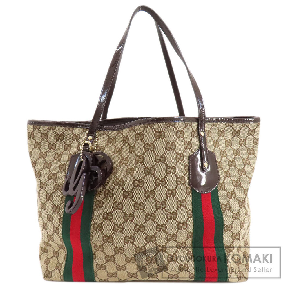 Gucci GG Canvas Sherry Line Tote Bag web Brown